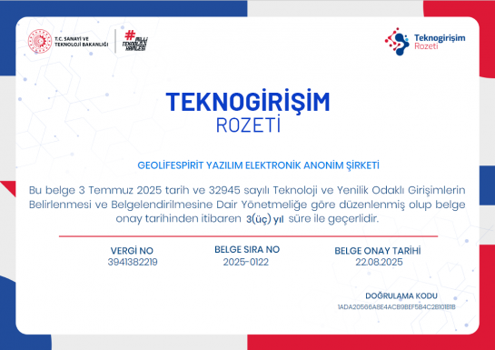 GeoLifeSpirit Yazılım Elektronik A.Ş.'ye Sanayi ve Teknoloji Bakanlığı’ndan Ödül