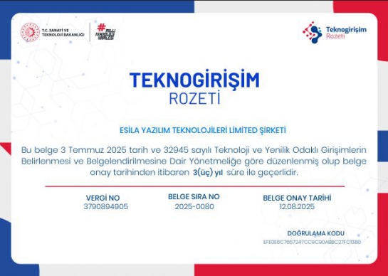 Esila Yazılım’a Sanayi ve Teknoloji Bakanlığı’ndan Ödül